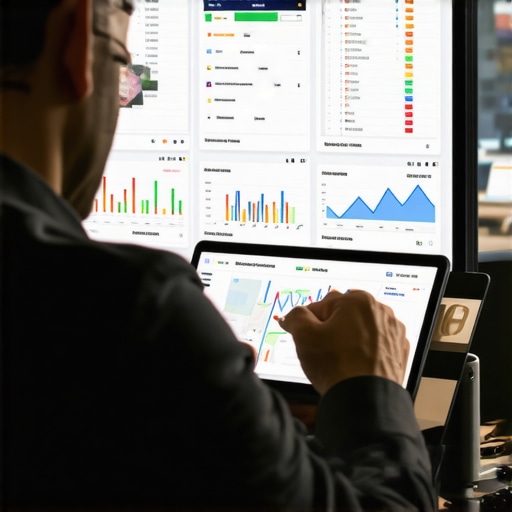 Business owner reviewing local SEO analytics on a computer with Google Maps and data charts.