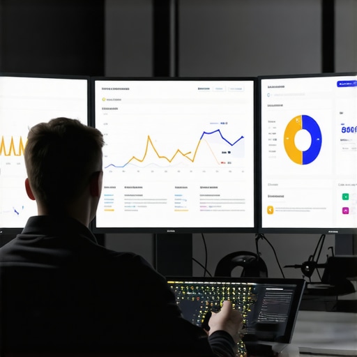 Hyperlocal SEO Strategy with AI and Data Analytics Digital marketer reviewing local SEO analytics on multiple screens with AI tools