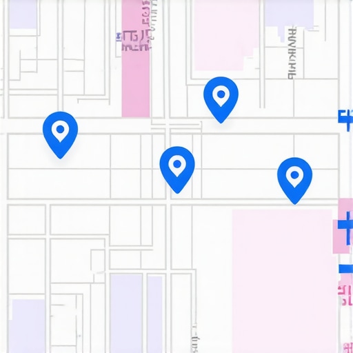 Multi-Location Hyperlocal SEO Map A detailed city map illustrating multiple business locations connected with digital signals.