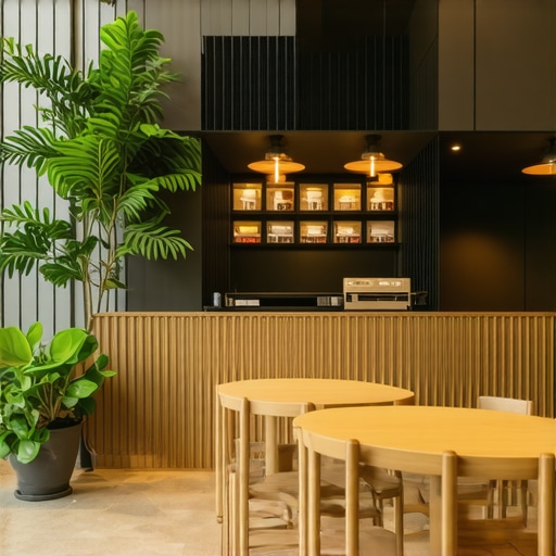 A detailed virtual tour showcasing the interior of a busy cafe with interactive features.