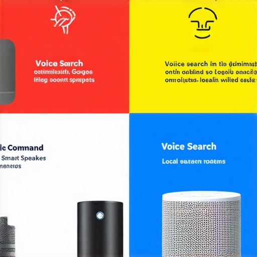Smart speaker interacting with local search results on a mobile device.
