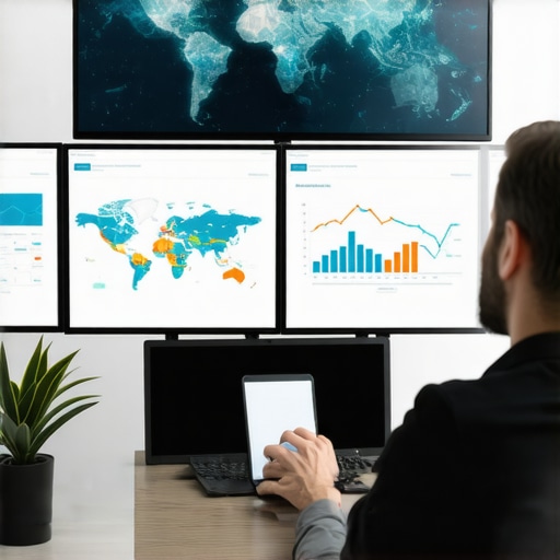 A professional analyzing local SEO performance metrics on a digital dashboard.