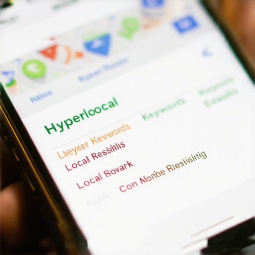 Smartphone screen showing localized search results with neighborhood keywords