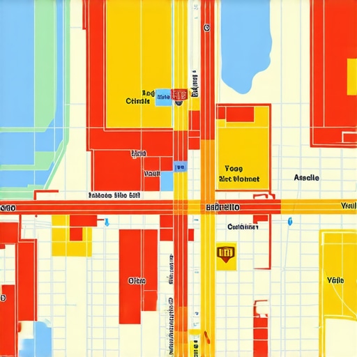 Local Search Opportunity Heatmap for Hyperlocal SEO Color-coded heatmap illustrating key neighborhoods for hyperlocal SEO efforts in a cityscape.