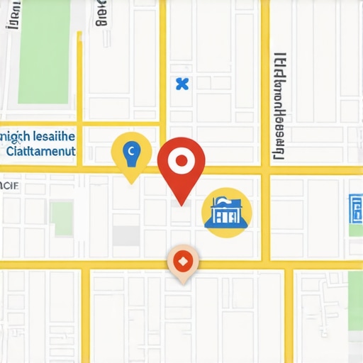Map illustrating targeted neighborhoods with SEO optimization icons