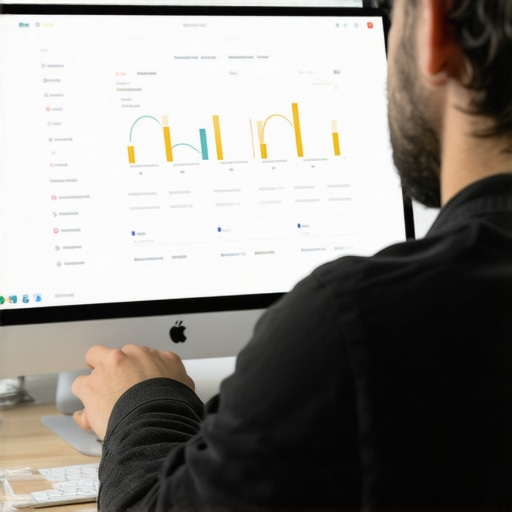 Business owner managing Google My Business updates with analytics dashboard.