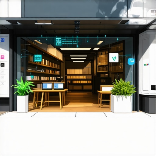 A modern storefront integrated with AI technology signals indicating digital innovation
