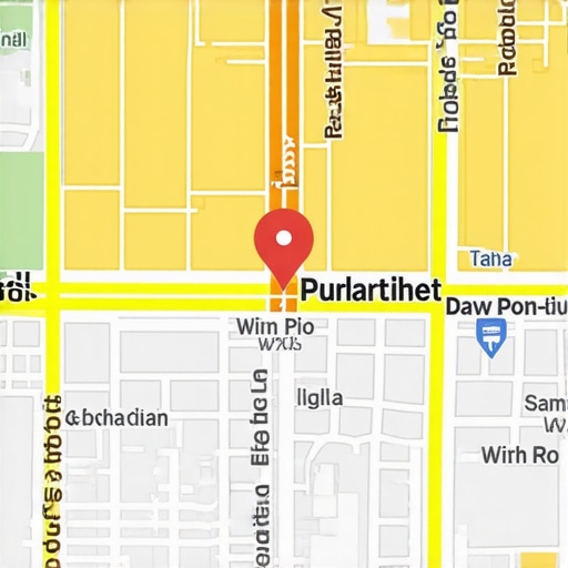 City map with digital overlays depicting local SEO signals and proximity-based data points.