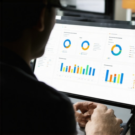 Business analyst examining local SEO insights on a computer screen with charts and graphs.