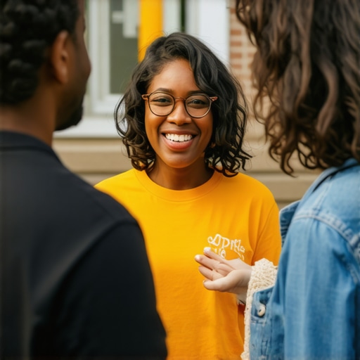 Small business engaging with local community at neighborhood event, emphasizing hyperlocal marketing efforts.