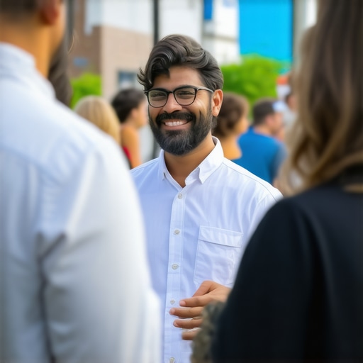 Local business owner interacting with customers at community event