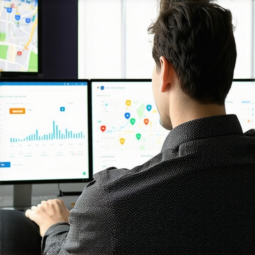 Business owner reviewing analytics dashboard with Google Maps and local SEO data