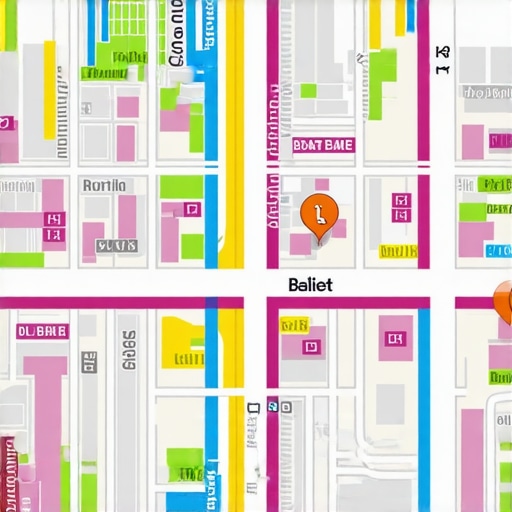 Colorful neighborhood map illustrating local business locations and marketing zones