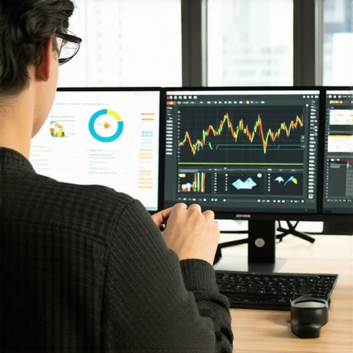 Person analyzing local SEO trends and predictive analytics on computer screens.