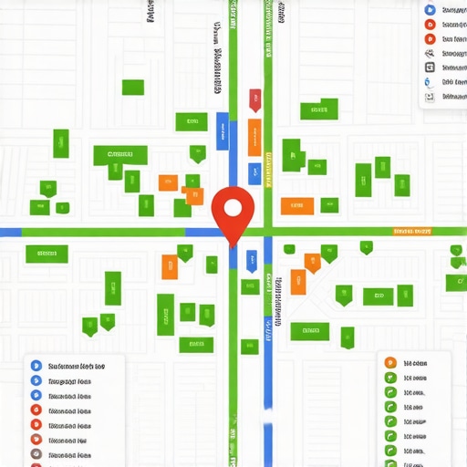 A detailed map highlighting geo-fenced areas with engagement icons and schema representations