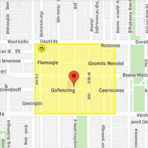 Map showing geofencing zones around local businesses in a neighborhood