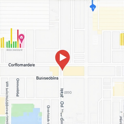 Digital map showing local business location with SEO analytics overlay