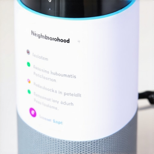 Smart speaker showing local search results for a neighborhood.