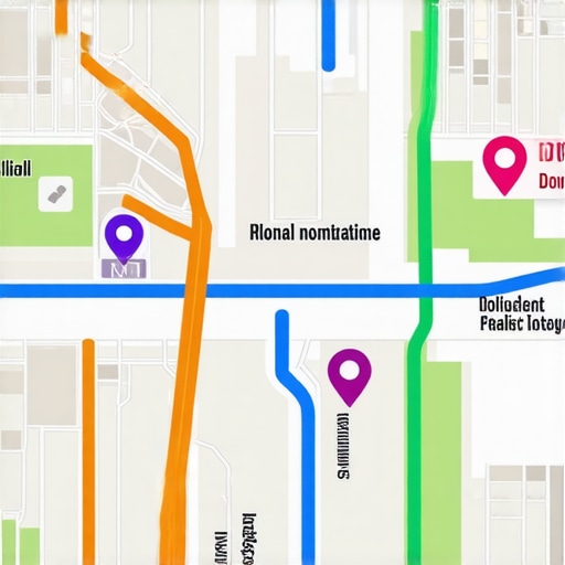 Futuristic map showing local business locations with AR overlays for enhanced visibility