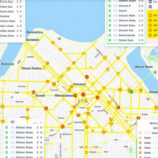 City map illustrating citation clusters with semantic signals and schema markup overlays.